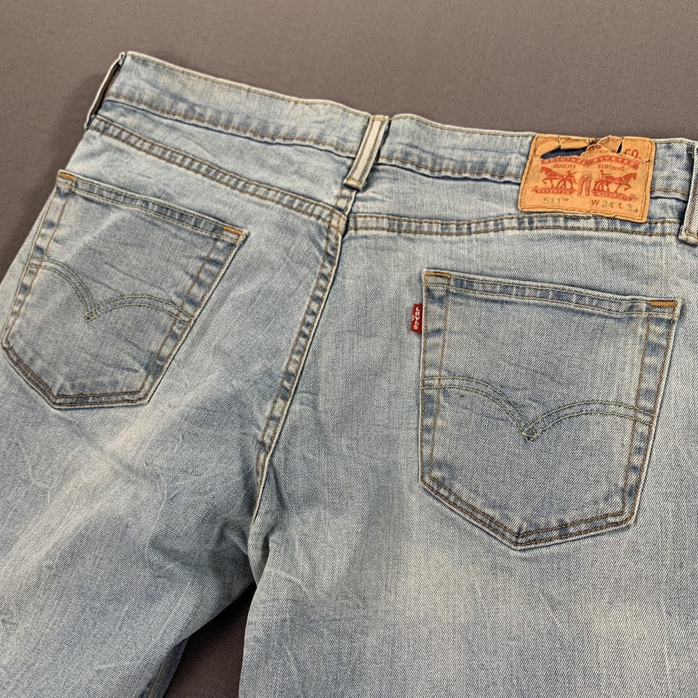 Levis 511 Jeans Mens 34x14 Blue‎ Cut Off Distressed Denim Shorts Raw Hem DIY